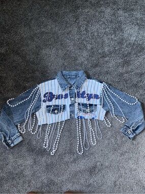 Revamped Rainbow Brooklyn Baseball Graphic Jean Jacket